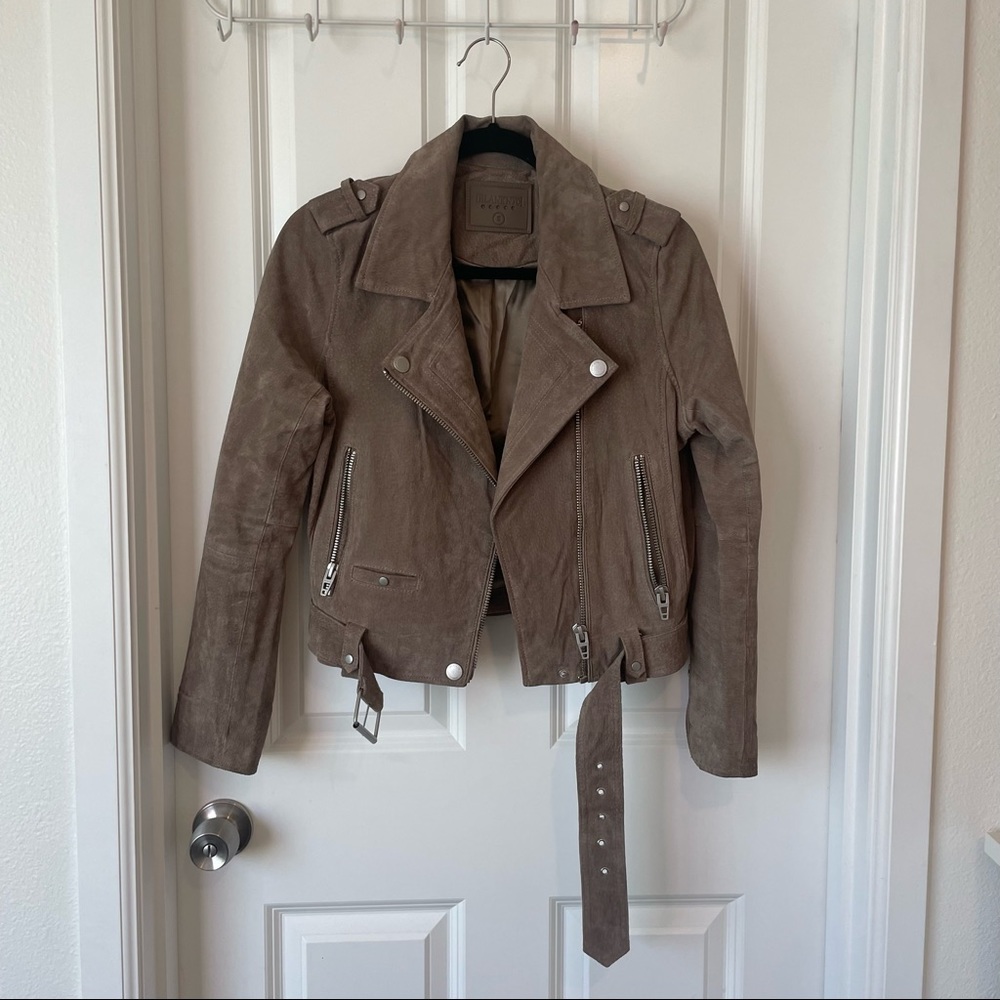 Blank NYC Suede Moto jacket sand stoner size S small